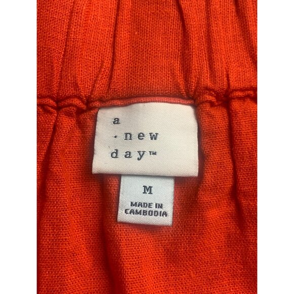 A New Day Womens Casual Red Linen Blend A-Line Midi Skirt With Pockets Medium - Picture 8 of 10